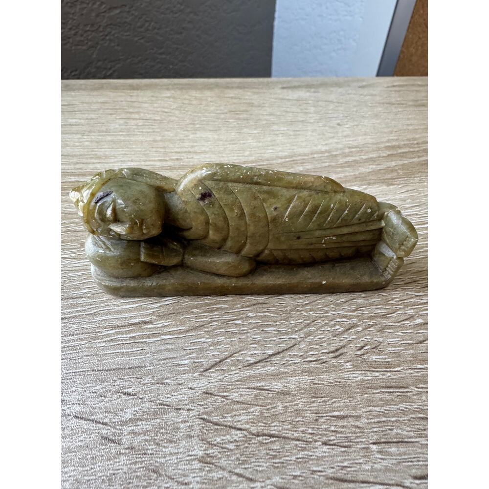 Hand-Carved Stone Reclining Buddha Figurine